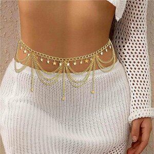⭐ Gold Star Tassel Waist Chain | Adjustable Body Jewelry | Beach & Festival